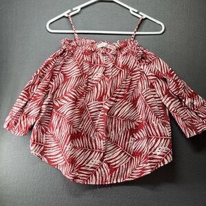 Red and White Smocked Blouse with Relaxed Fit‎